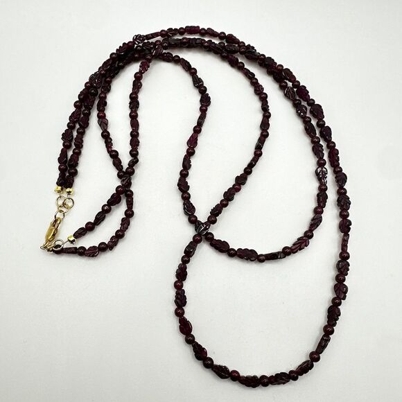 22" double strands, ALL garnet beaded necklace with gold over 925 clasp! - Picture 9 of 14